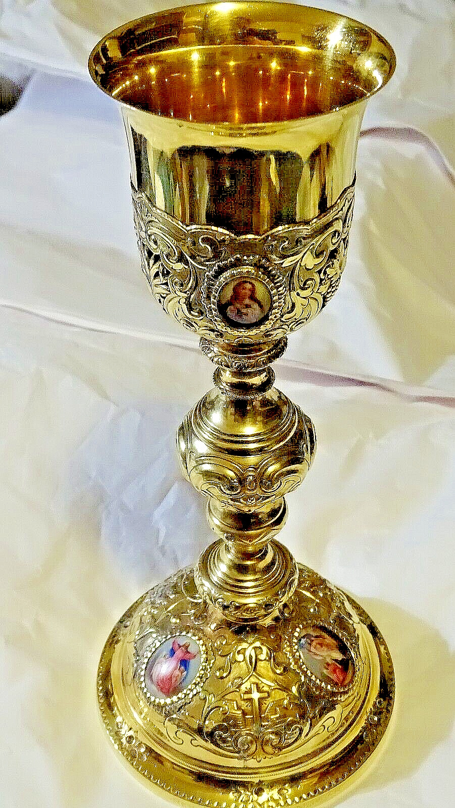 Antique French Baroque Silver Altar Chalice Life of Christ Holy Family reliquary