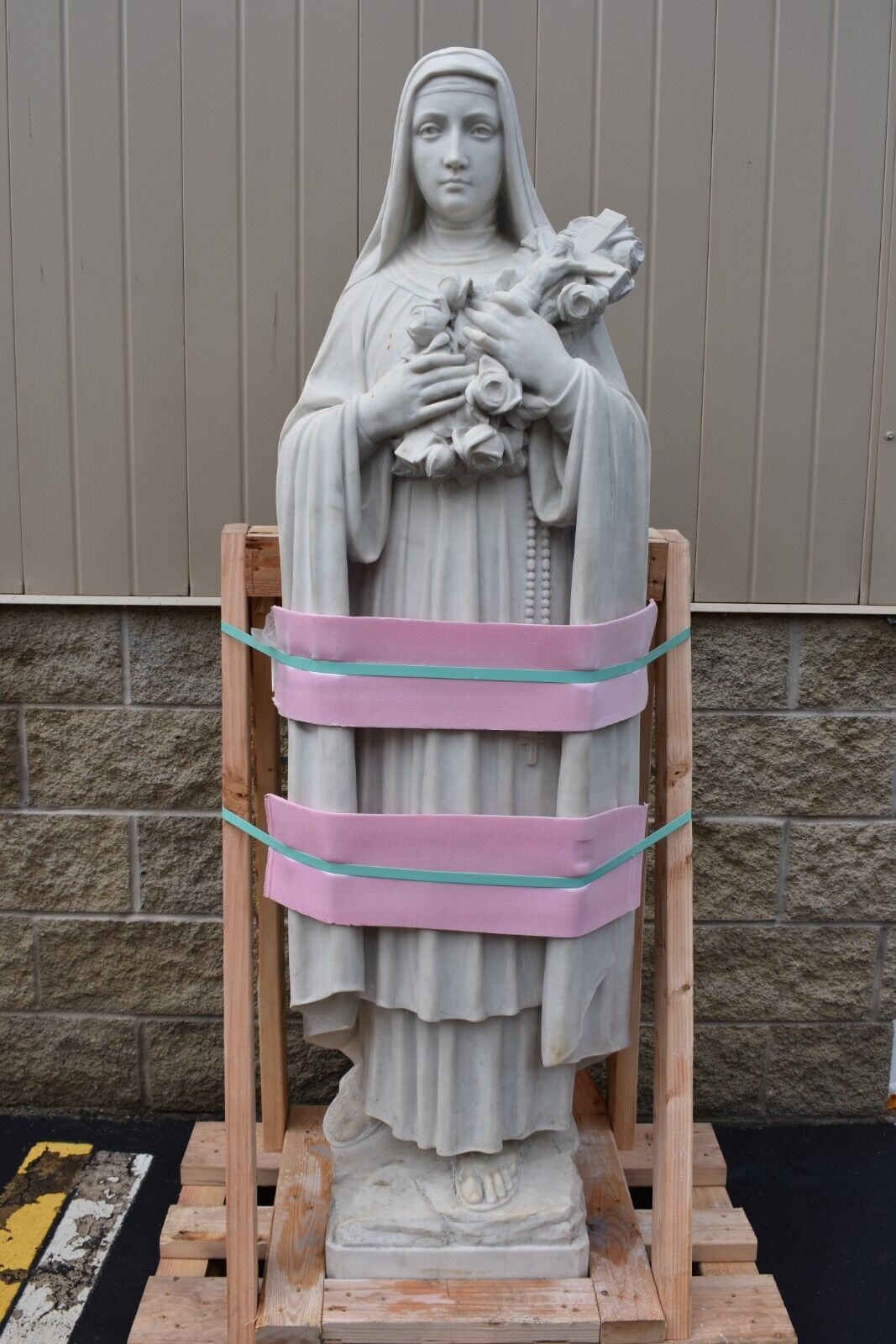 Older Hand Carved Marble Statue of St. Therese, 5'-7