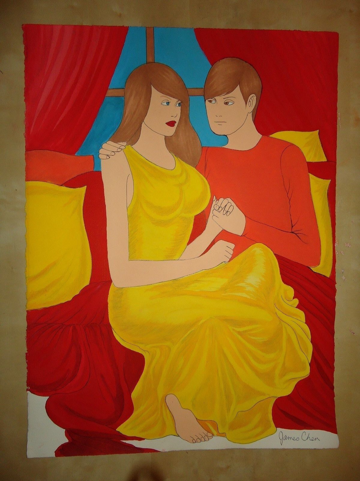 ORIGINAL HUGE PAINTING ENTITLED  '' IN LOVE '' BY COMIC ARTIST JAMES CHEN