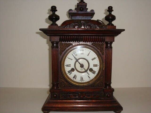 Circa 1938 Antique Teak Wood Chiming German Clock In Excellent Working Order
