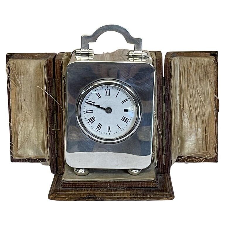 Sterling Silver Asprey & Co London 1913 Miniature Carriage Clock Original Case