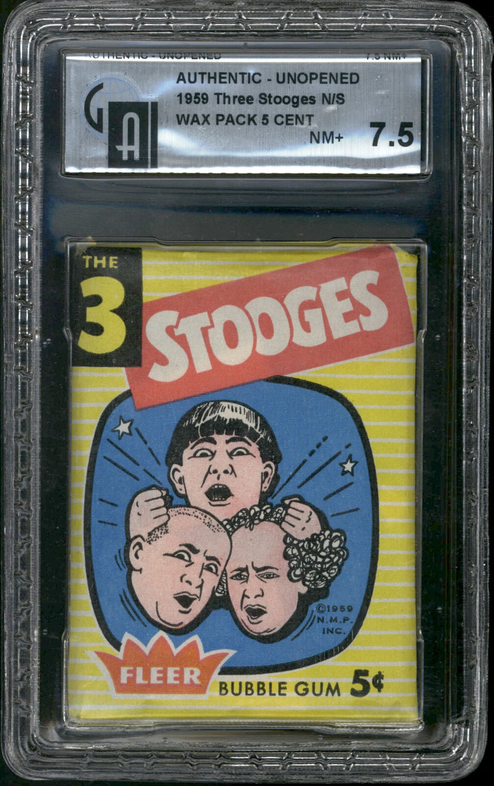 1959 Three Stooges N/S Wax Pack 5 Cent GAI 7.5 NM+