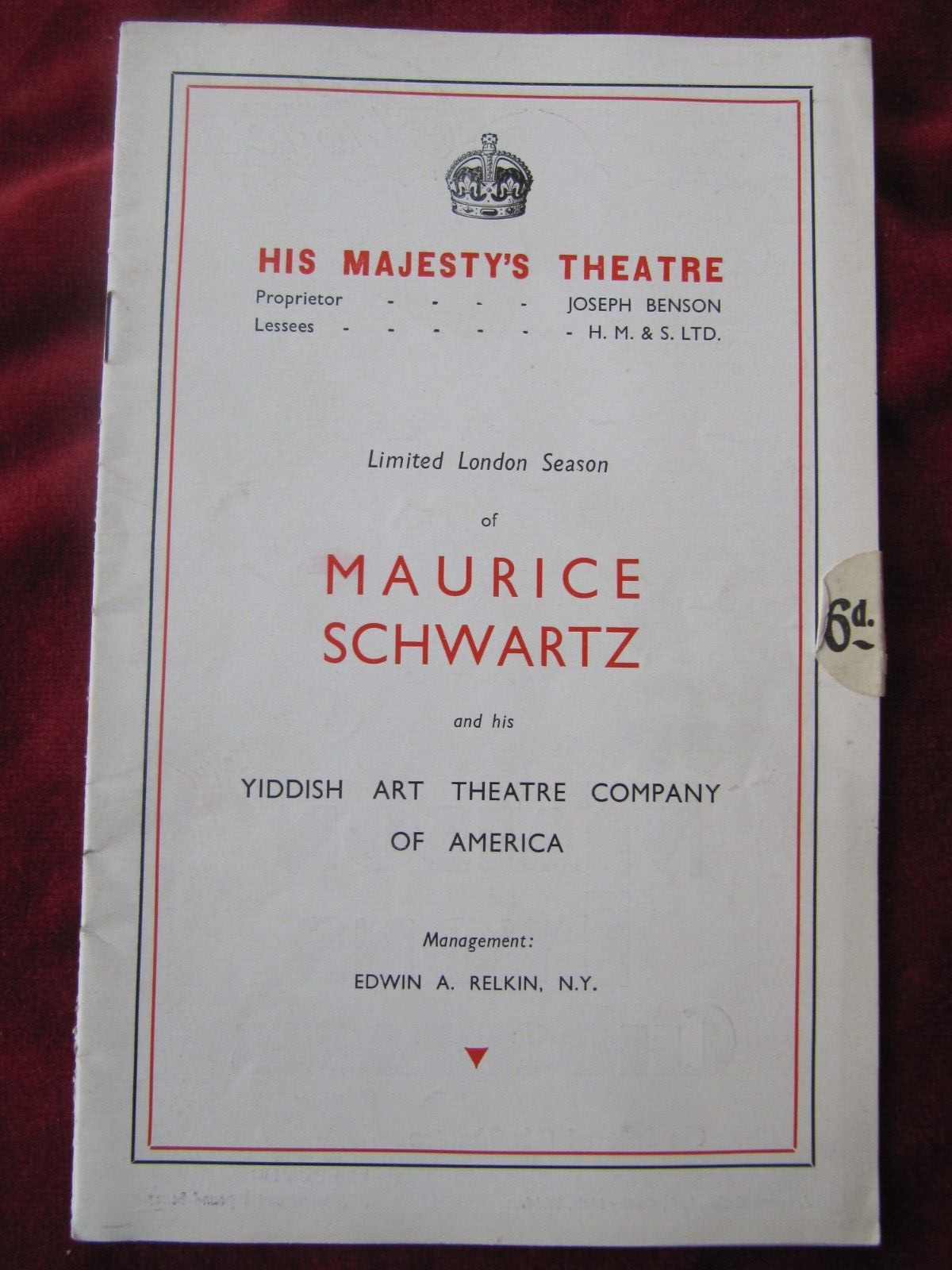 YOSHE KALB at His Majesty's Theatre (1933) Yiddish Art Theatre Company - RARE