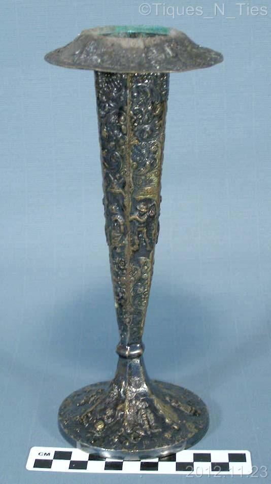 Antique Repousse UJEP Silver Plated Trumpet Vase Holland Windmill Dutch Scene FF
