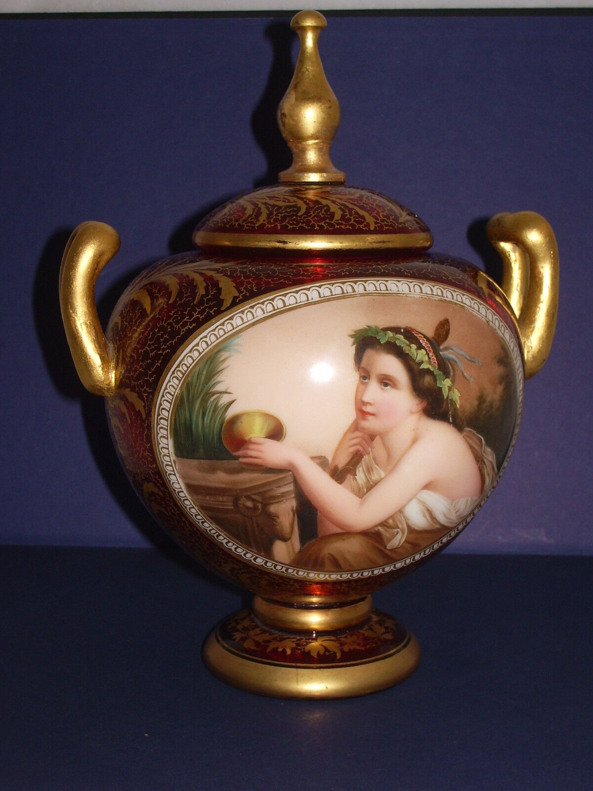 Vntg Moser Bohemia Art Glass/Beauty Portrait Covered Jar, READ/OFFER, Estate