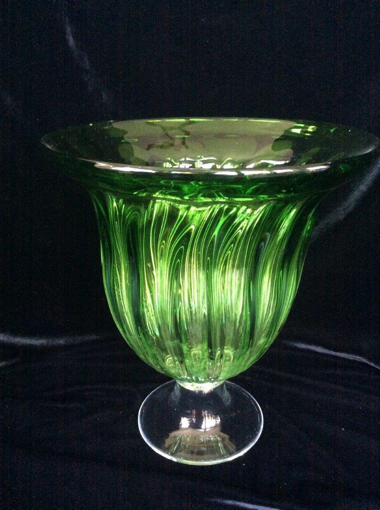 Large Beautiful Green Glass Compote/Vase, Clear Glass Bottom, 10\
