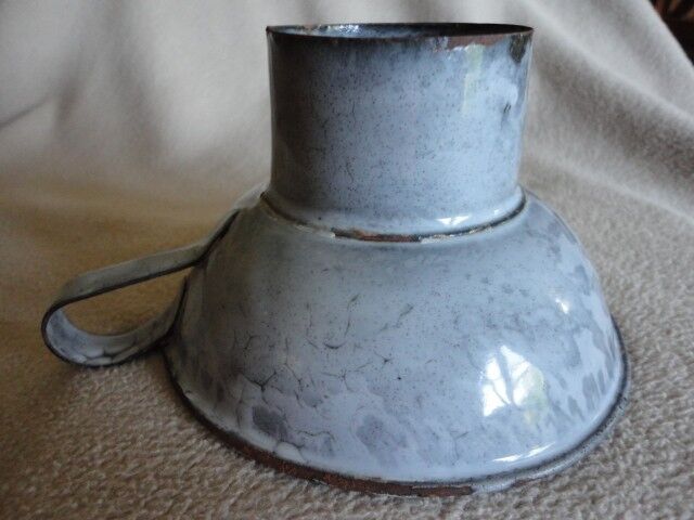 Enamelware Granite ware Funnel WIde Mouth Spout Grey Splatter 3 in Tall Vintage