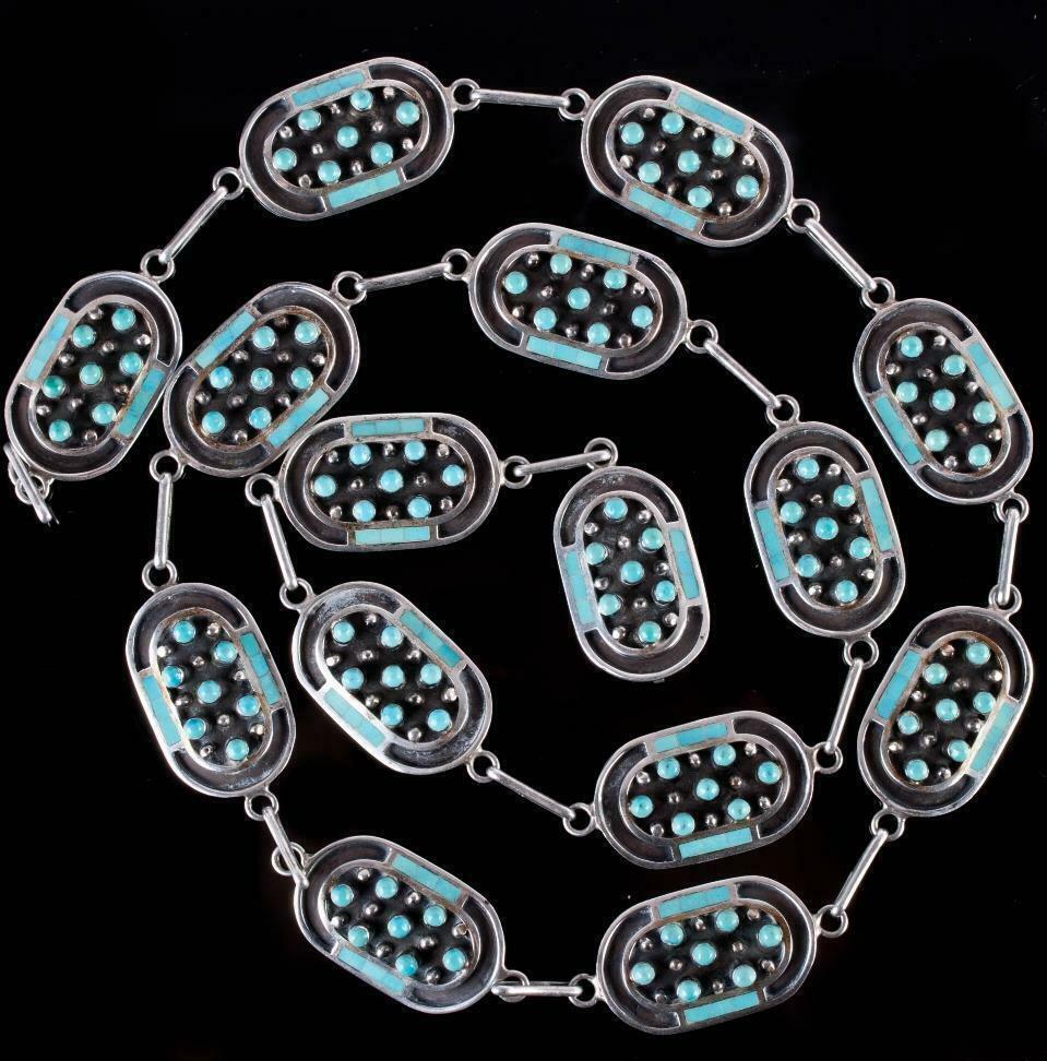 Stunning Sterling Silver Jobeth Mayes Maize Inlay & Bead Cut Turquoise Belt 39