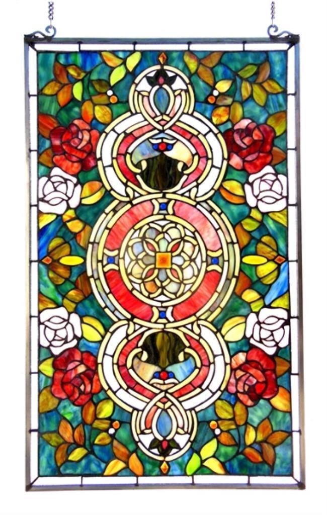 Tiffany Style Stained Glass Victorian Roses Window Panel 20 X 32\