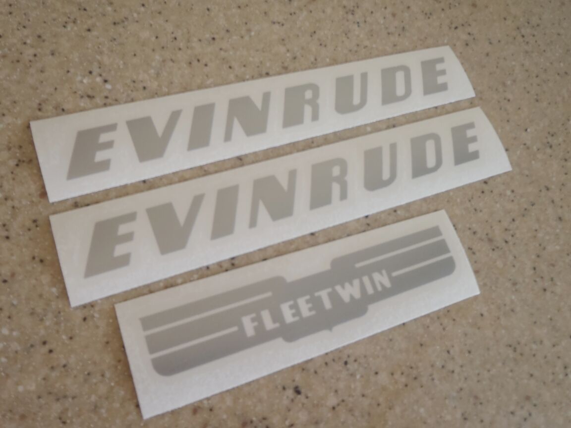 Evinrude Fleetwin Outboard Vintage Decal Kit Silver  + FREE Fish Decal