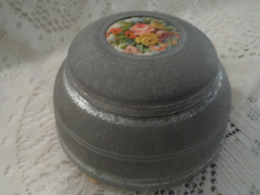 Antique H-Painted Porcelain Silver Metal Ball Ftd Musical Vanity Powder Box Jar
