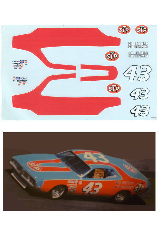 #43 1974 Richard Petty STP Charger decal 1/64 scale AFX Lifelike Tyco Autoworld