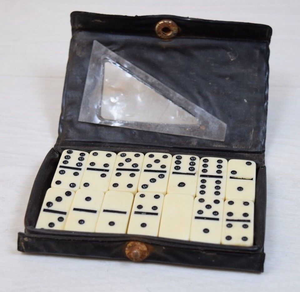 Vintage Collectible Miniature Portable Dominoes Board Game Set of 28 Old China