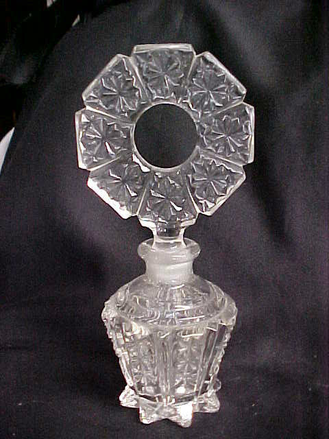 Vintage Imperial Glass Pressed Clear Glass Perfume Bottle with Stopper
