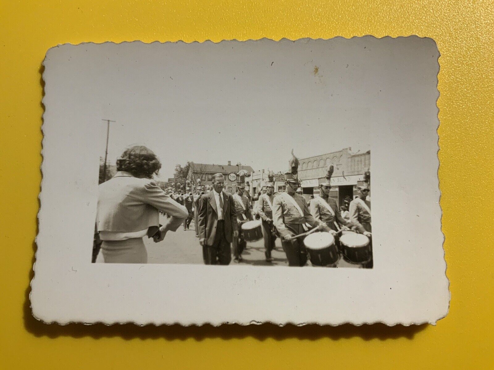 Marching Band Drummers Parade Vintage B&W Snapshot Photo
