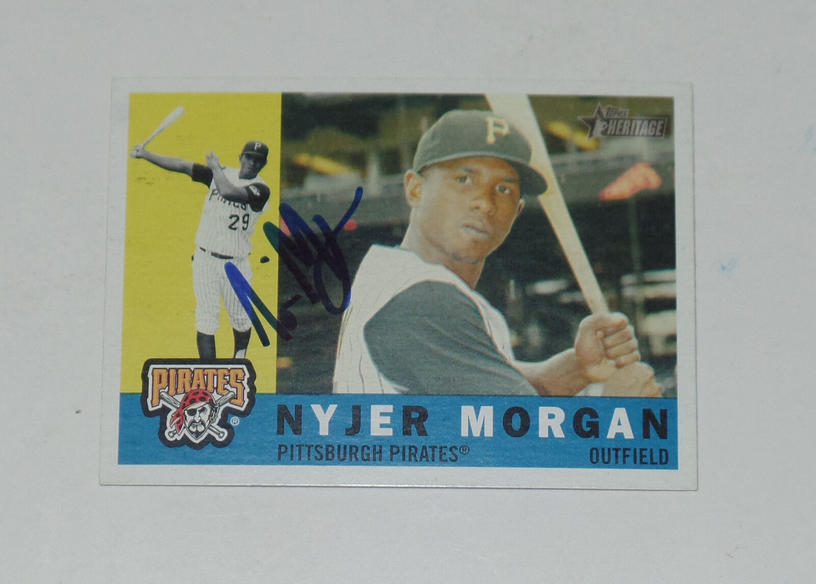 NYJER MORGAN SIGNED AUTO\'D 2009 TOPPS HERITAGE CARD #2 NATIONALS PIRATES