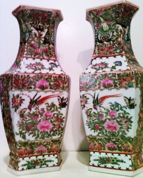 🈴 Classic Pair Chinese Famille Rose Canton Vase Reproductions by Horchow