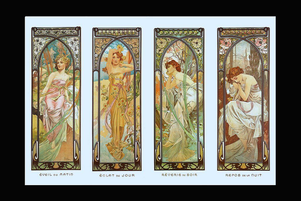 A3+ Times of Day Poster Morning Brightness Evening Reverie Night Print Mucha NEW