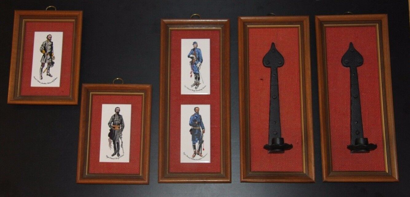 Civil_War_Generals_Tile_Wall_Hanging_Art_Candle_Holders_Vintage_1960\'s_Decor_