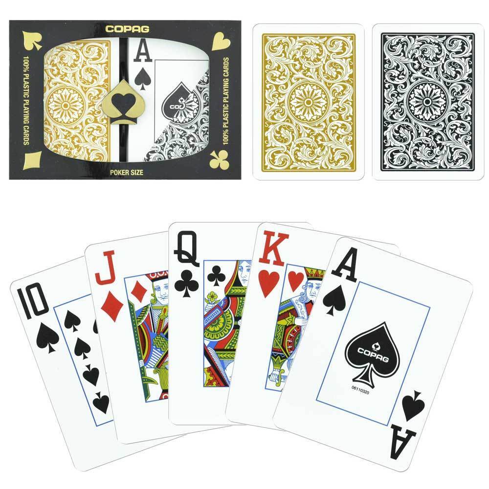Copag 1546 Design Black Gold Poker Playing Card Decks + Plastic Case