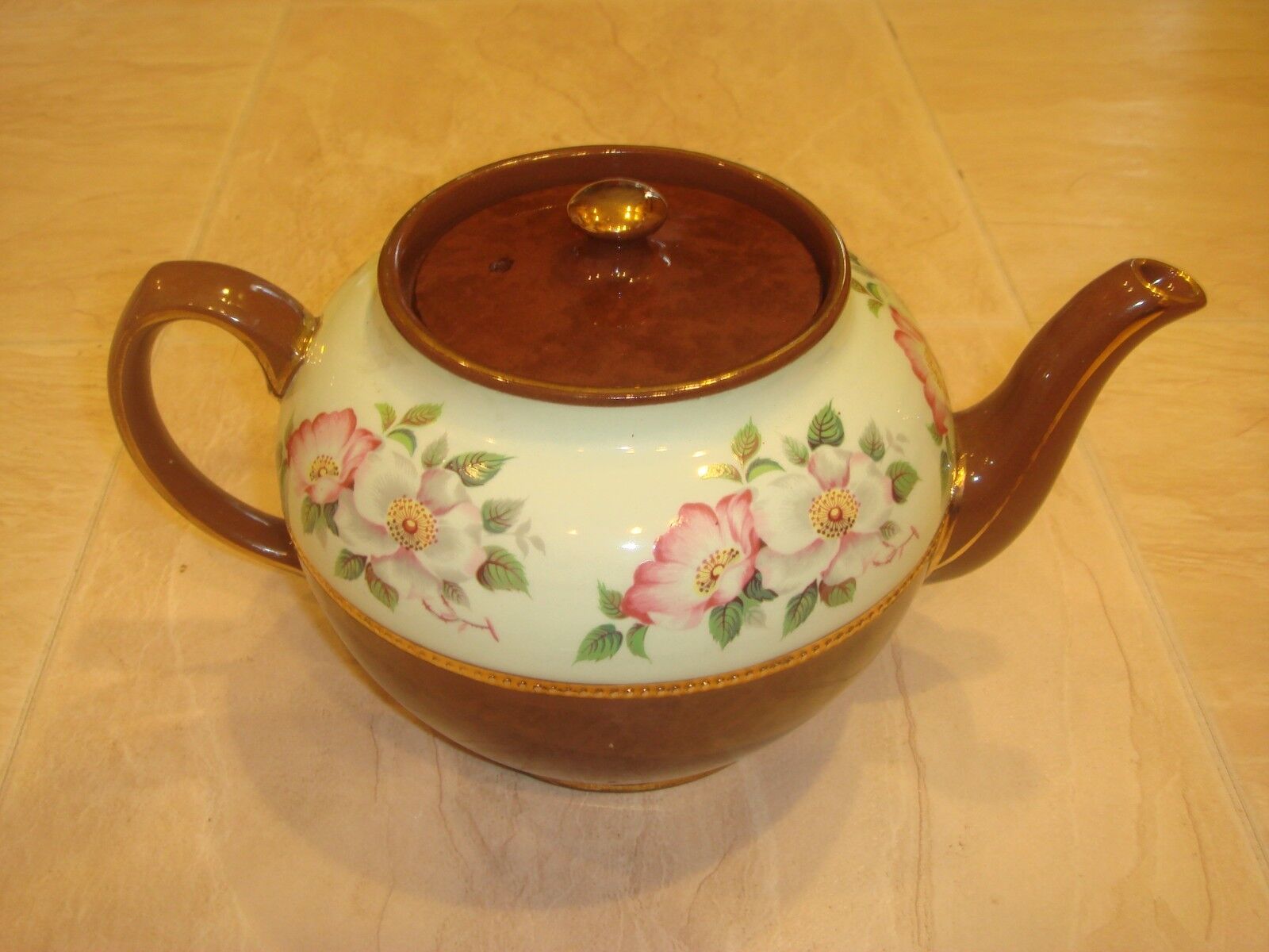 Vintage Sadler brown and mint floral teapot