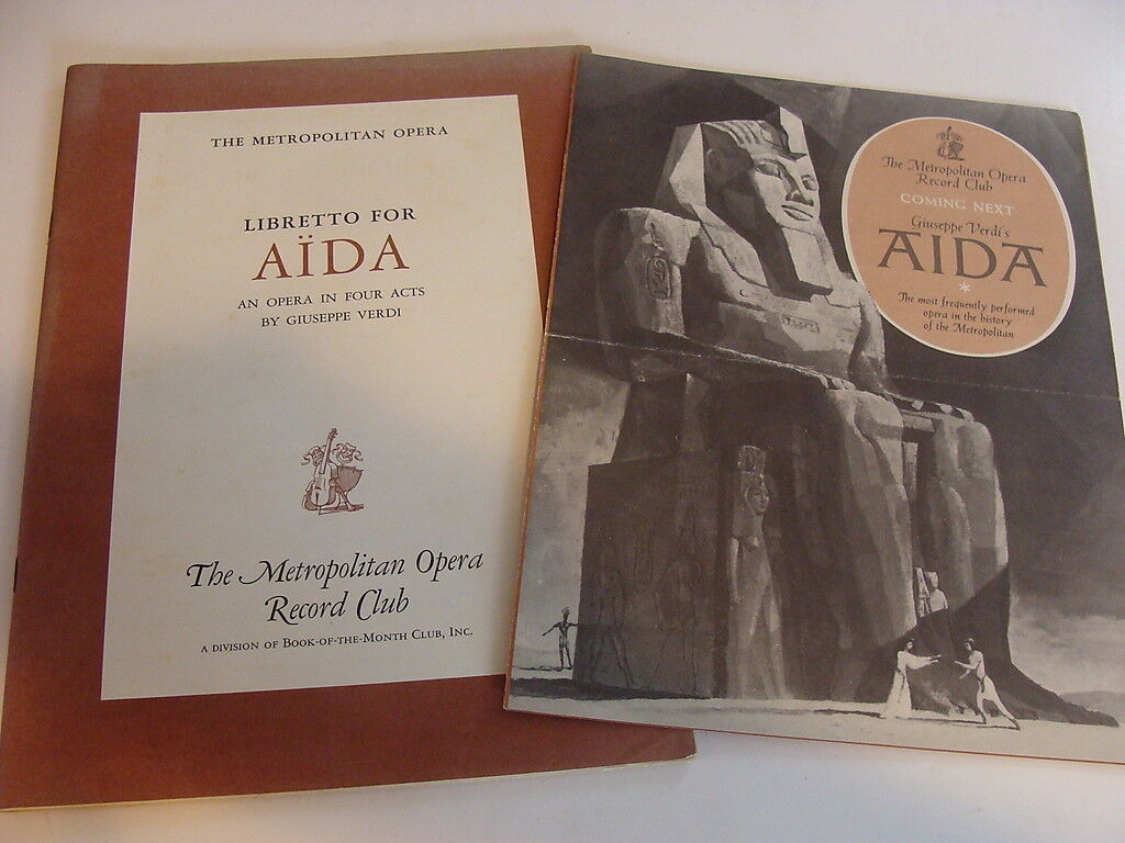 Opera Libretto & Ad Bklt Aida Giuseppe Verdi 1956 Metropolitan Opera Record Club