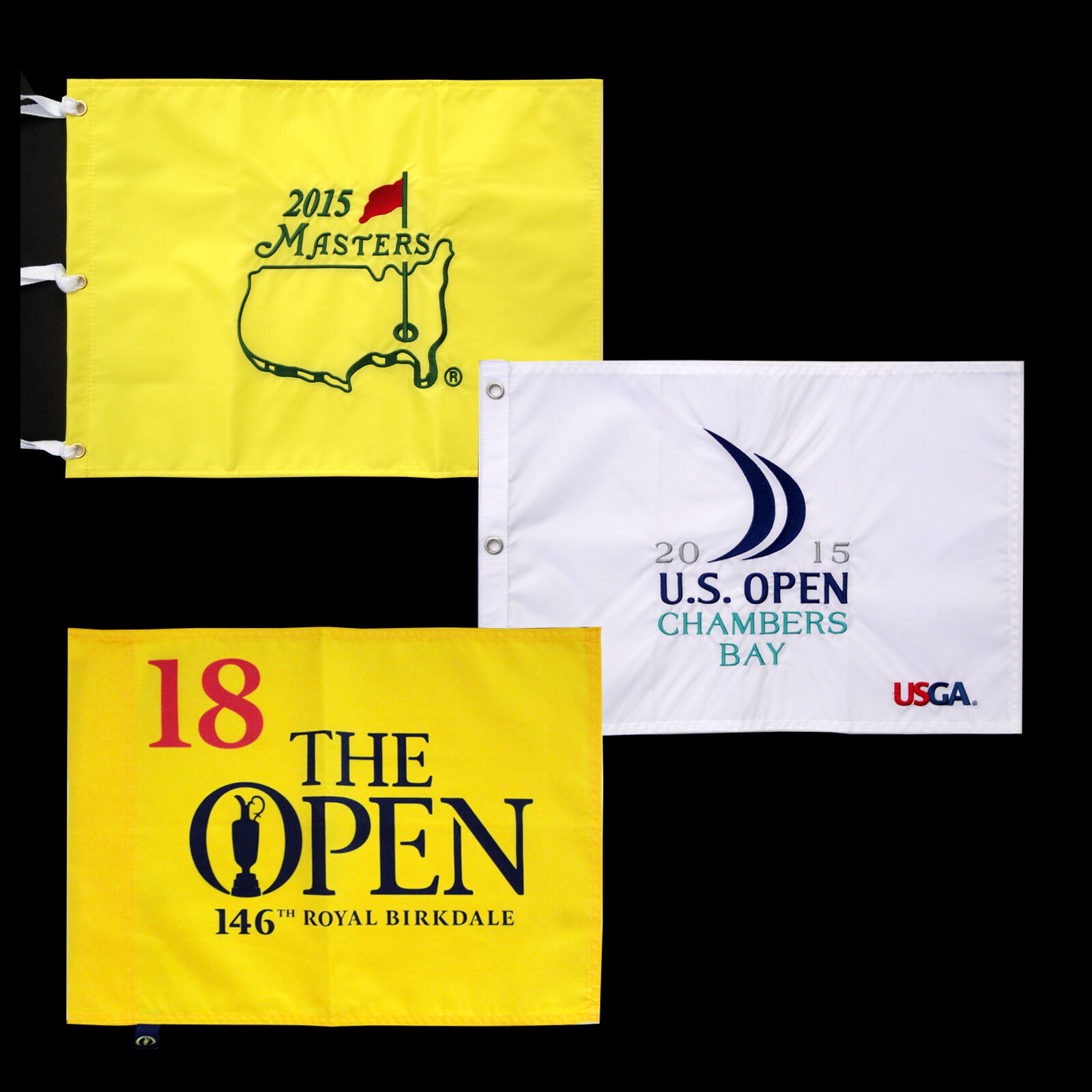 Jordan Spieth Unsigned Golf Flags 3 MAJORS Masters +U.S. Open +Open Championship