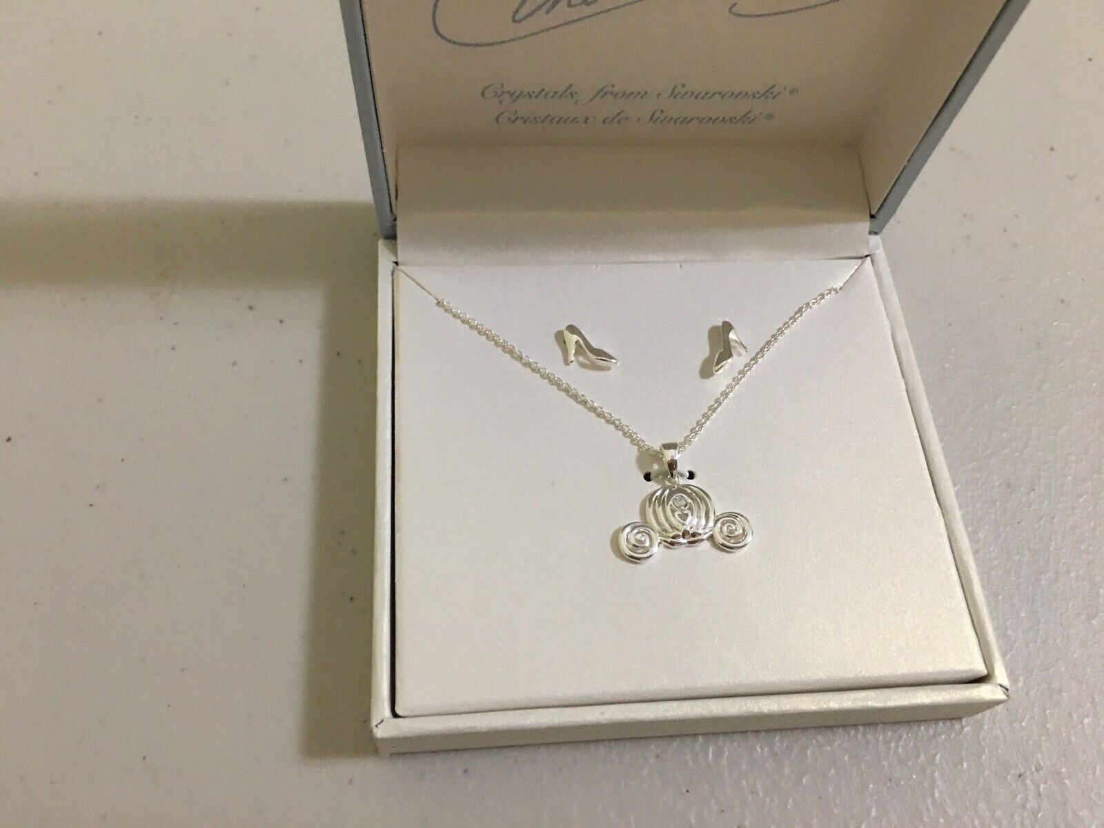 New Disney Store Cinderella Necklace Earrings Swarovski crystal Girls Jewelry 