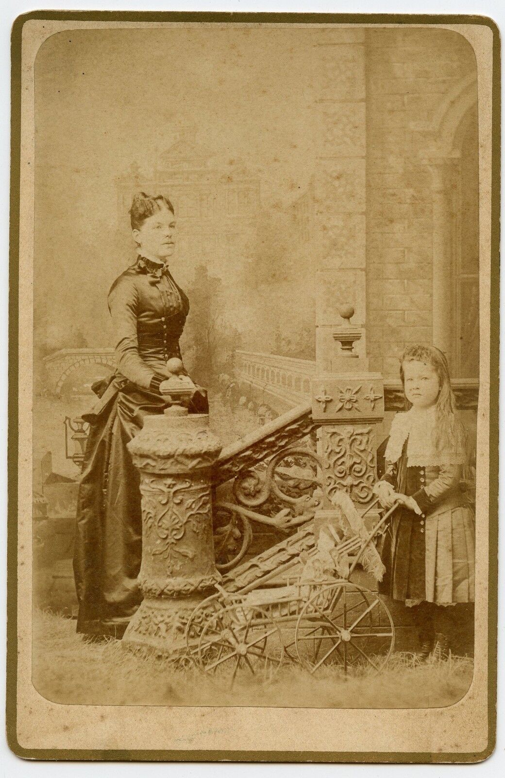 Mother & Daughter with Doll Stroller, Vintage Cabinet Photo, Copenhagen, N.Y.
