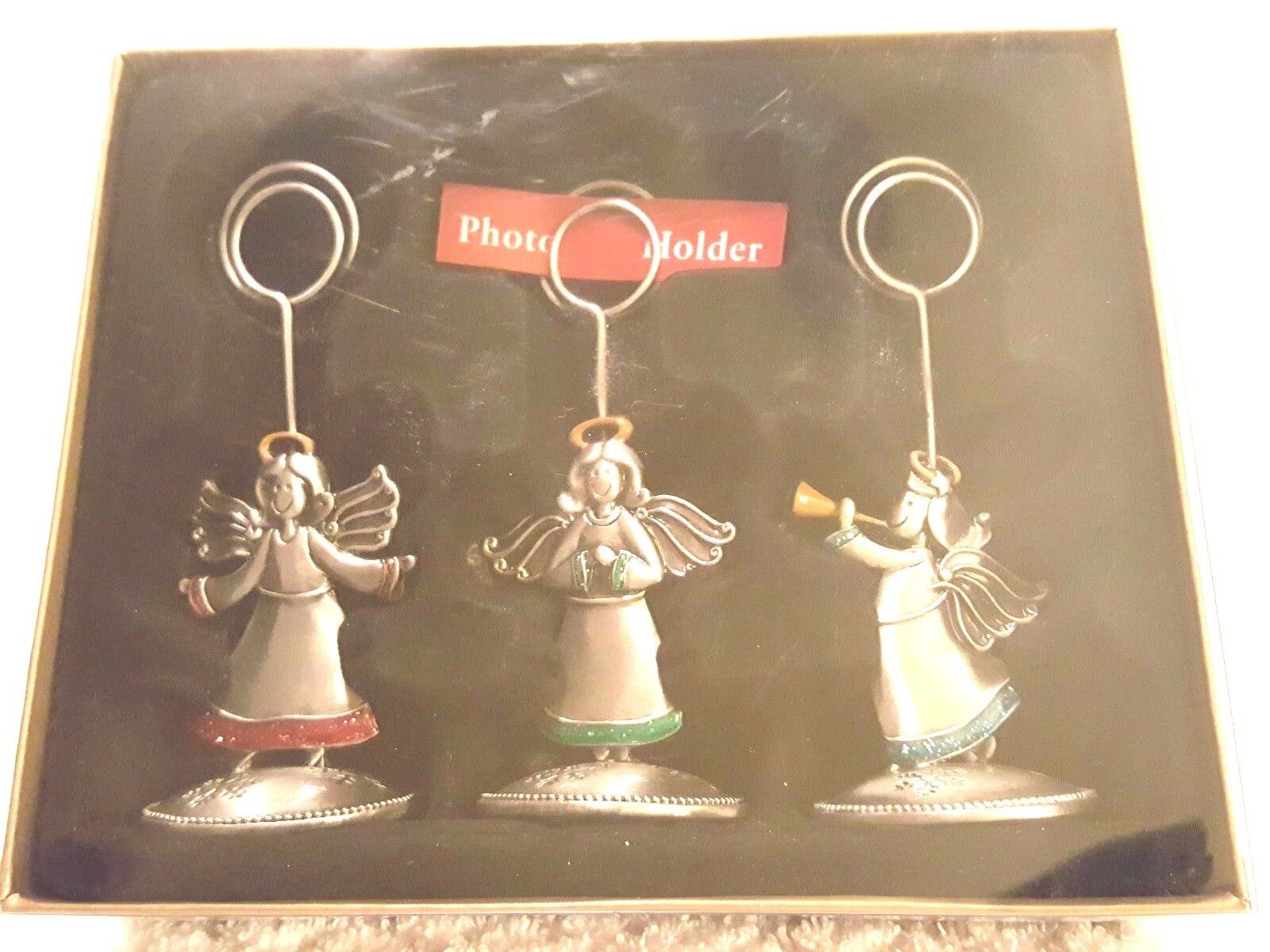 COLLECTIBLE ST. NICHOLAS SQUARE PEWTER ANGEL PHOTO CARD PLACE HOLDERS SET OF 3