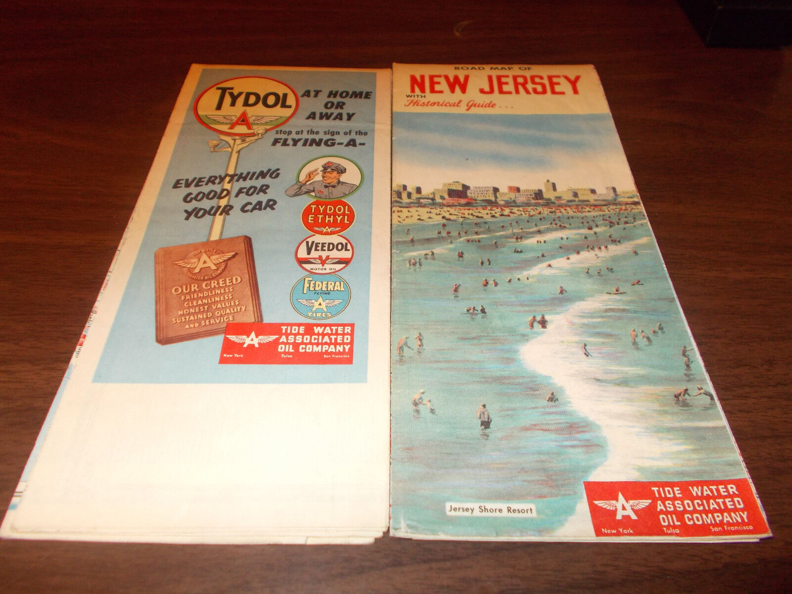 1954 Tydol/ Flying A New Jersey Vintage Road Map / Nice Cover Art