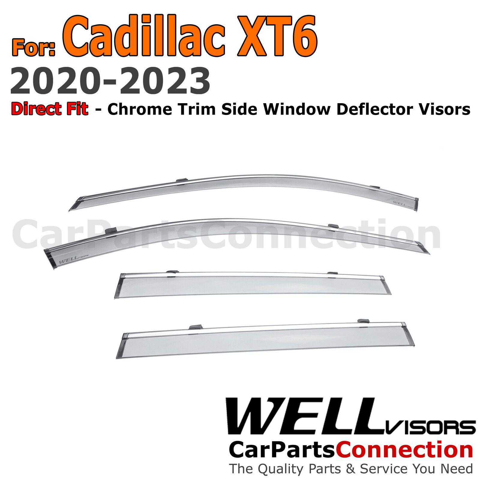 WellVisors Side Window Visors For 20-24 Cadillac XT6 Deflector Guard Chrome Trim