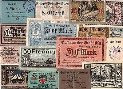 SUPERB COLLECTION OF RARE WW1 GERMAN KRIEGSGELD WAR MONEY 10 DIFF BILZ 1914-18