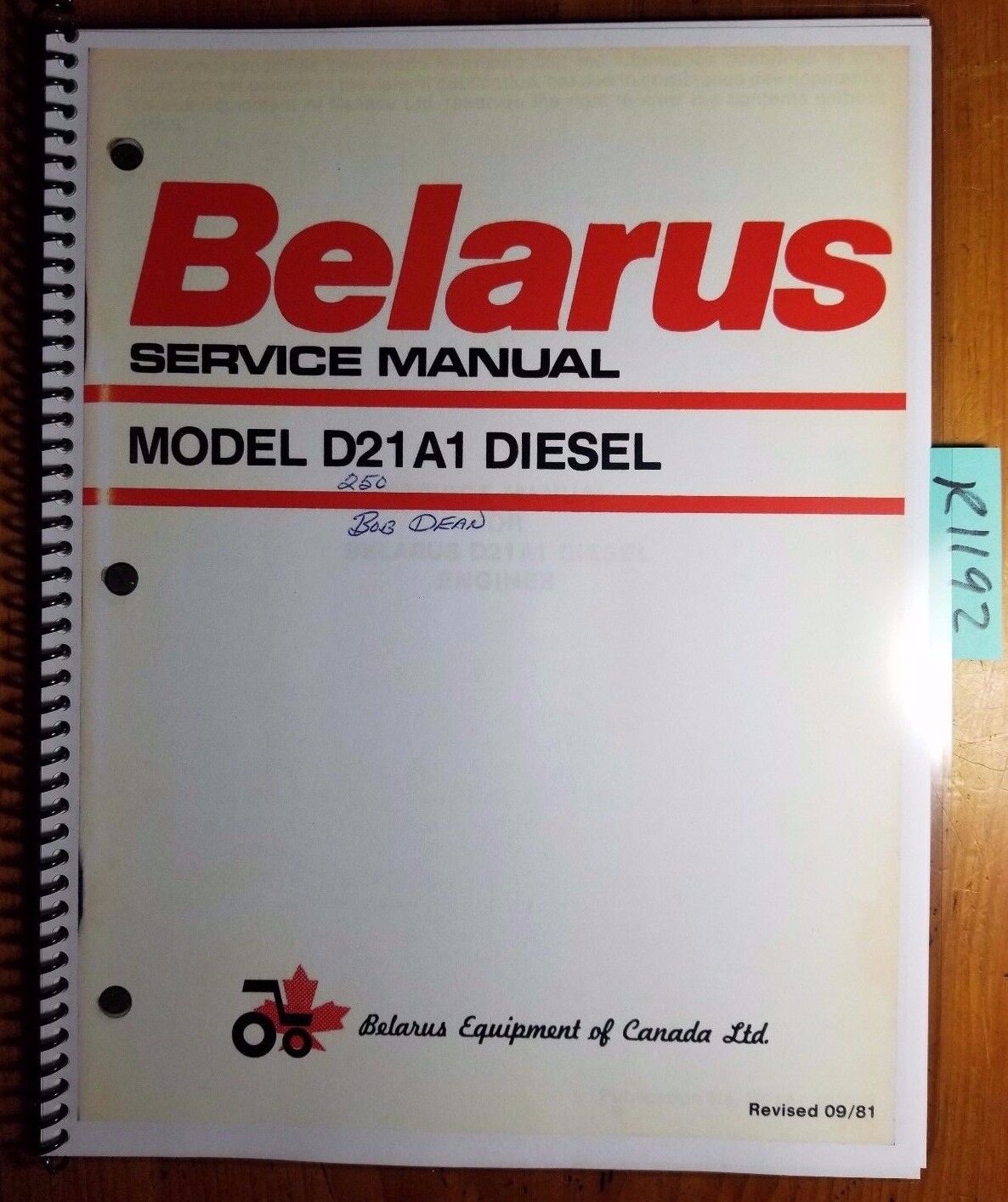 Belarus D21A1 Diesel Service Manual for the 250 Tractor D21A1 Ser 2 9/81