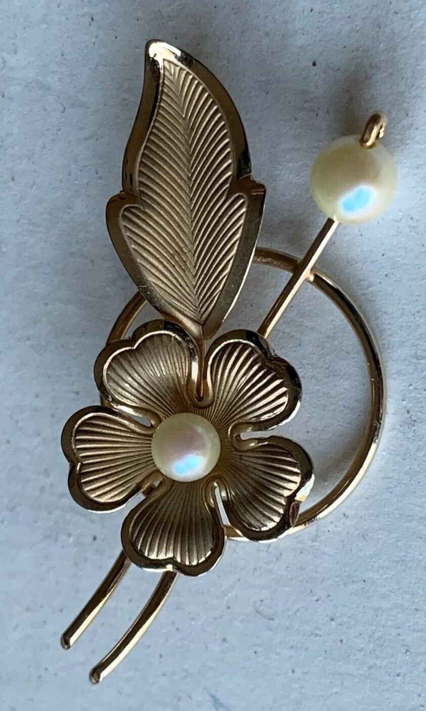 Vintage LORAN Sim Brooch Pin 1/20th 12k Gold Filled Cultured Pearl