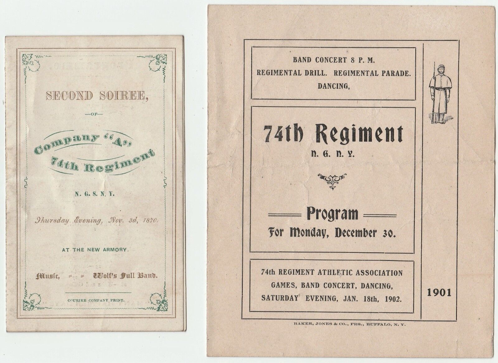 GAR 1870 & 1901  Programs - 74th NY Civil War Regiment  Buffalo New York RARE