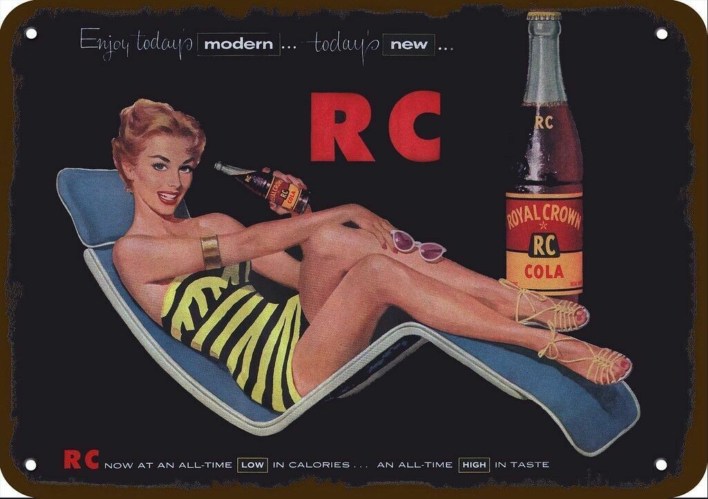 1955 RC ROYAL CROWN COLA & Woman Pin-Up Vntg-Look DECORATIVE REPLICA METAL SIGN