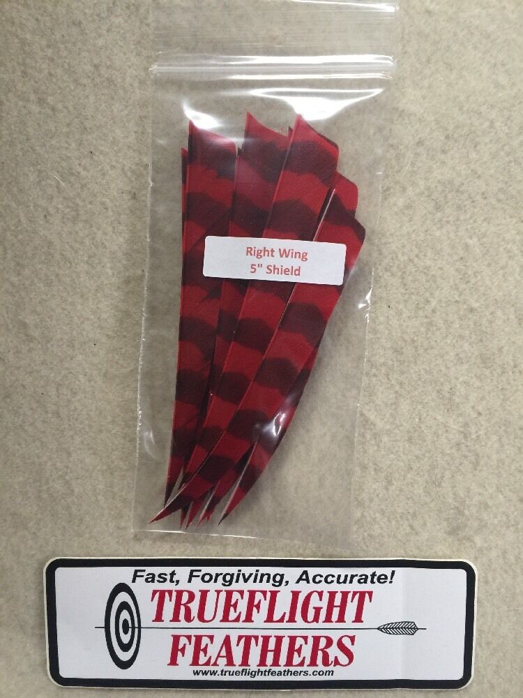 Trueflight 5 inch Feathers Right Wing Shield Cut Dozen Pack Red Barred