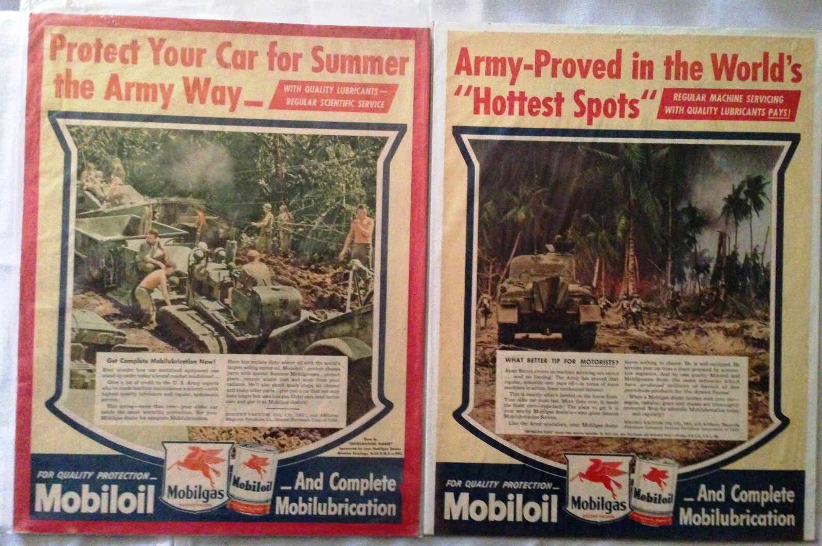 TWO Mobiloil/Mobilgas WWII Era Magazine Ads 