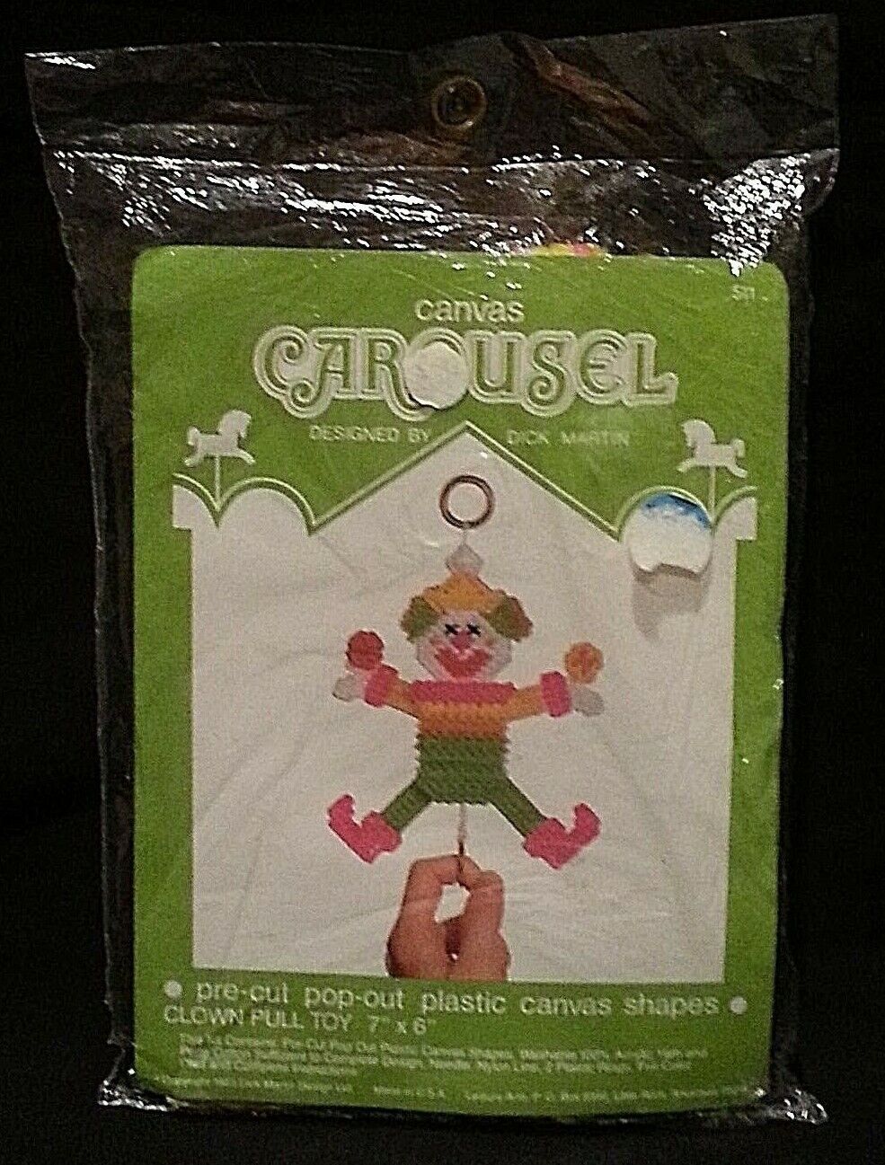 Vintage Canvas Carousel CLOWN PULL TOY Plastic Canvas Kit #511 Dick Martin NEW
