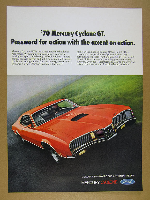 1970 Mercury Cyclone GT orange car photo vintage print Ad