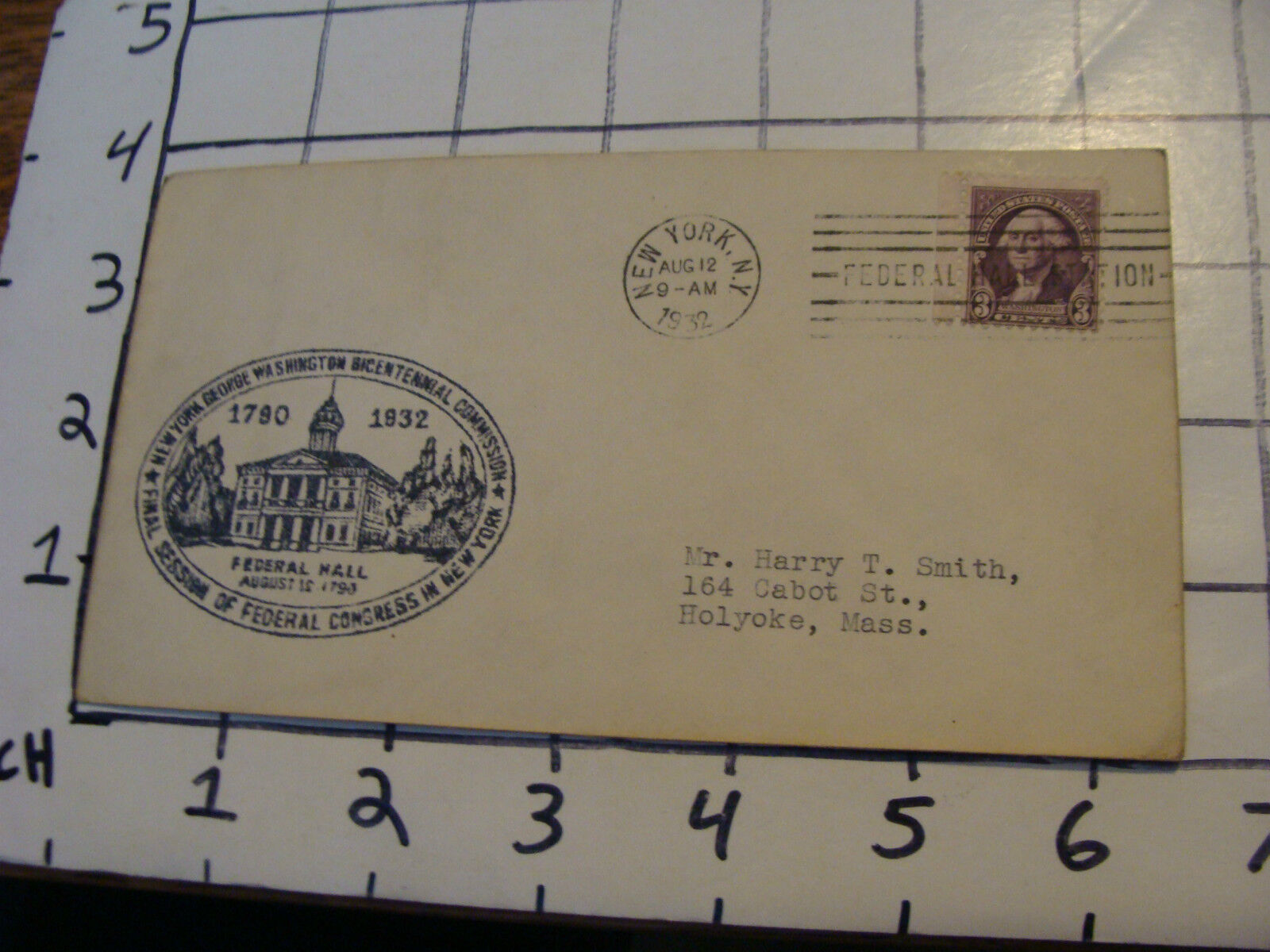 Vintage Envelope: George Washington Bicentennial: AUG 12 1932 NY FEDERAL CONGRES