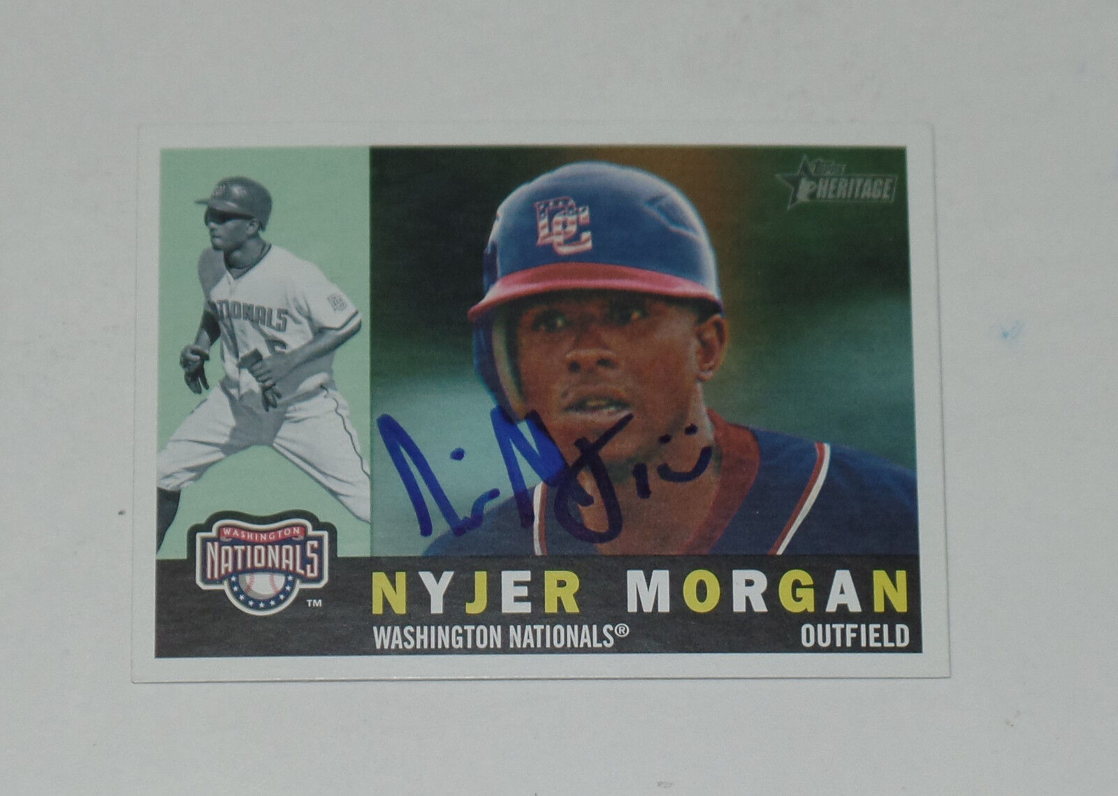 NYJER MORGAN SIGNED AUTO\'D 2009 TOPPS HERITAGE CARD #653 NATIONALS PIRATES
