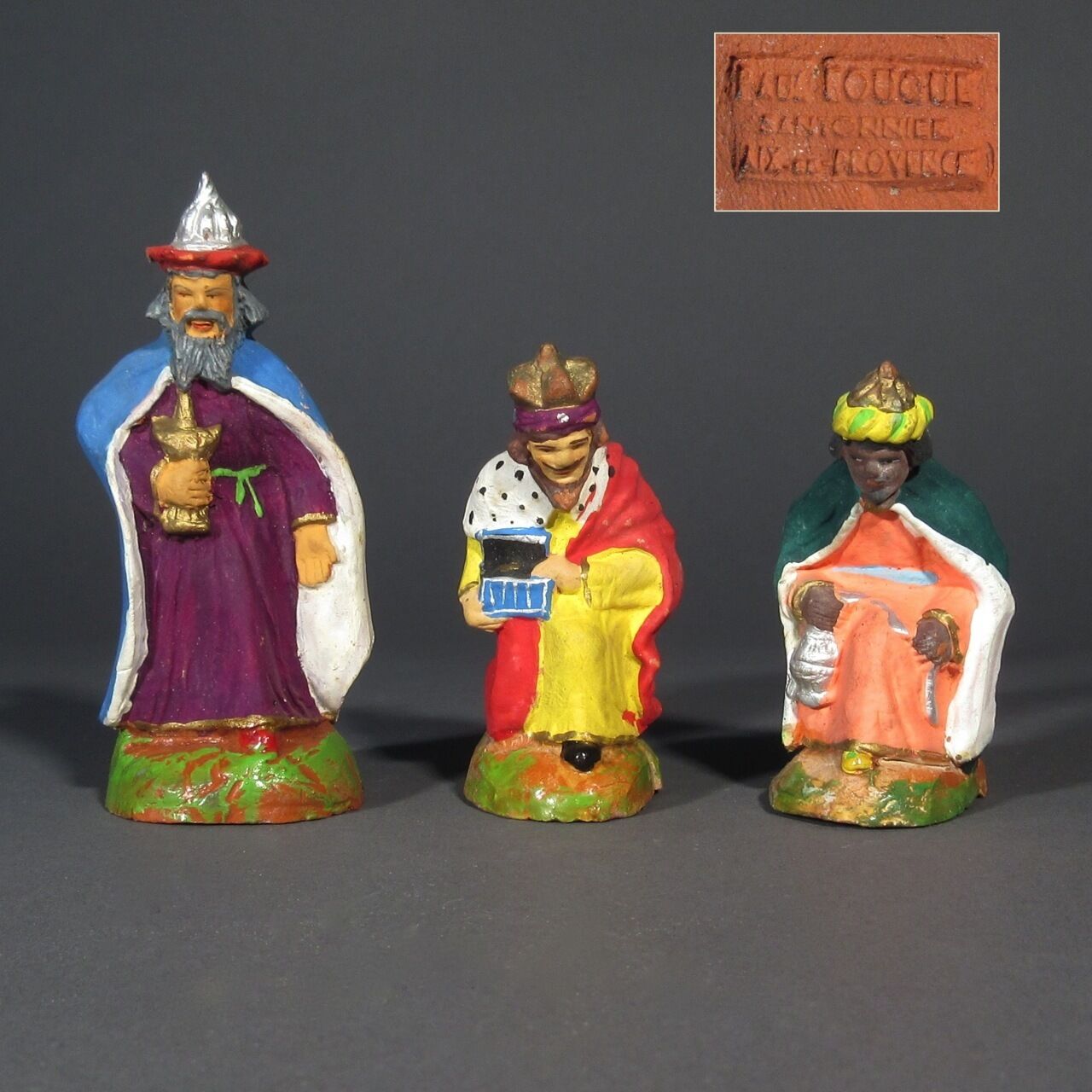 Vintage French Santons Figurines, Provence, Wise Men, Signed Fouque, Christmas