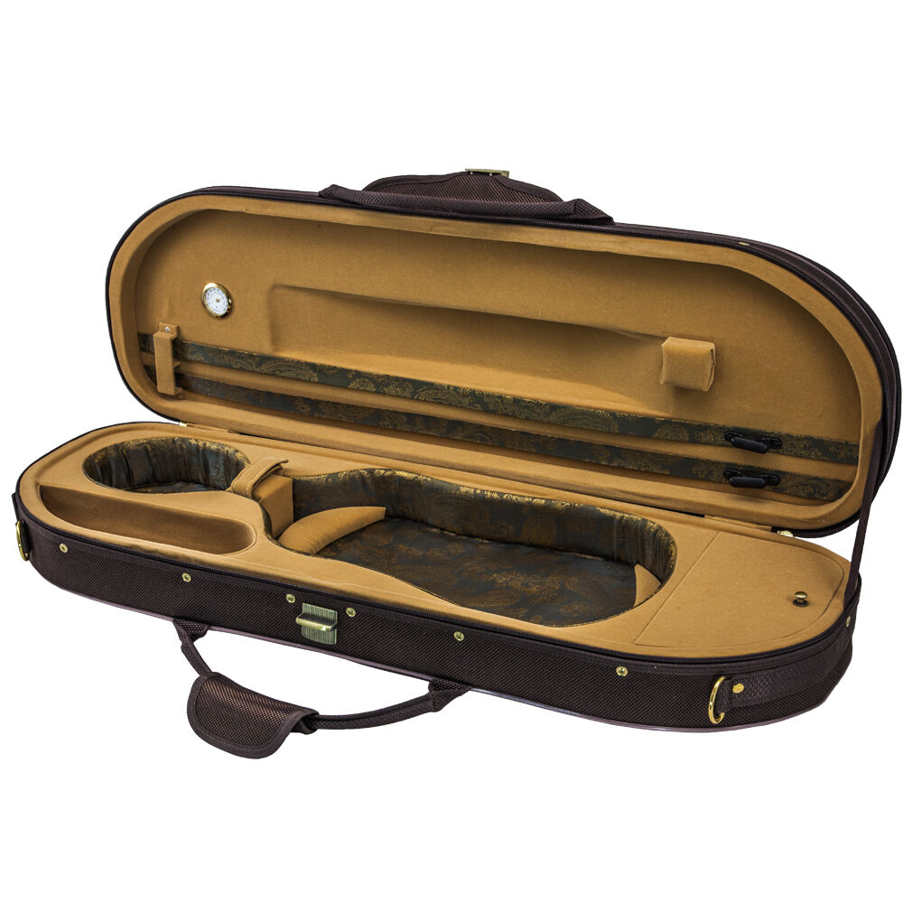 NEW Halfmoon Deluxe 4/4 Size Acoustic Violin Fiddle Case Coffee/Khaki w/ Strap