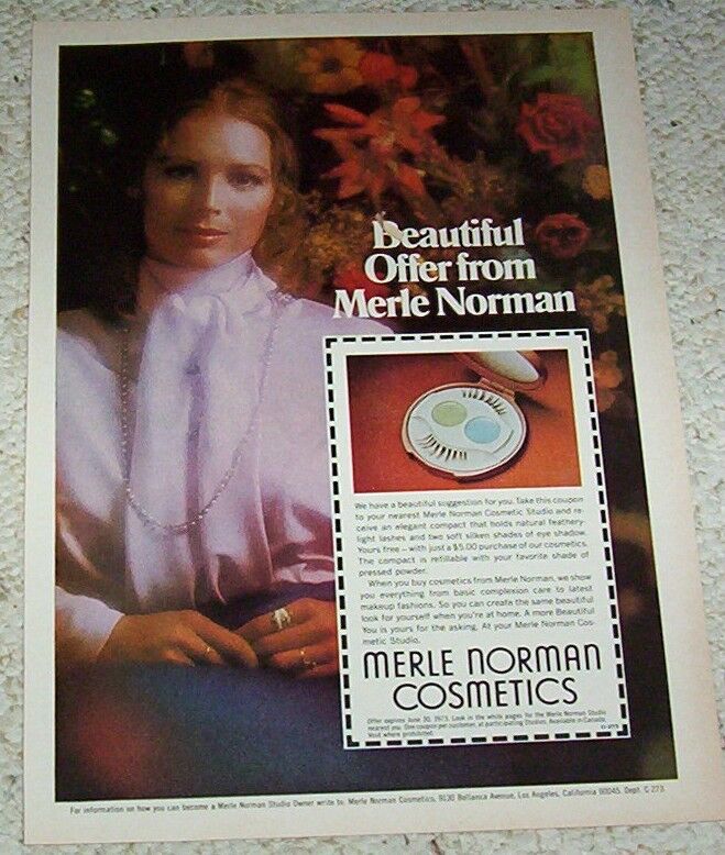 1973 ad page - Merle Norman Cosmetics PRETTY GIRL face make-up Vintage ADVERT
