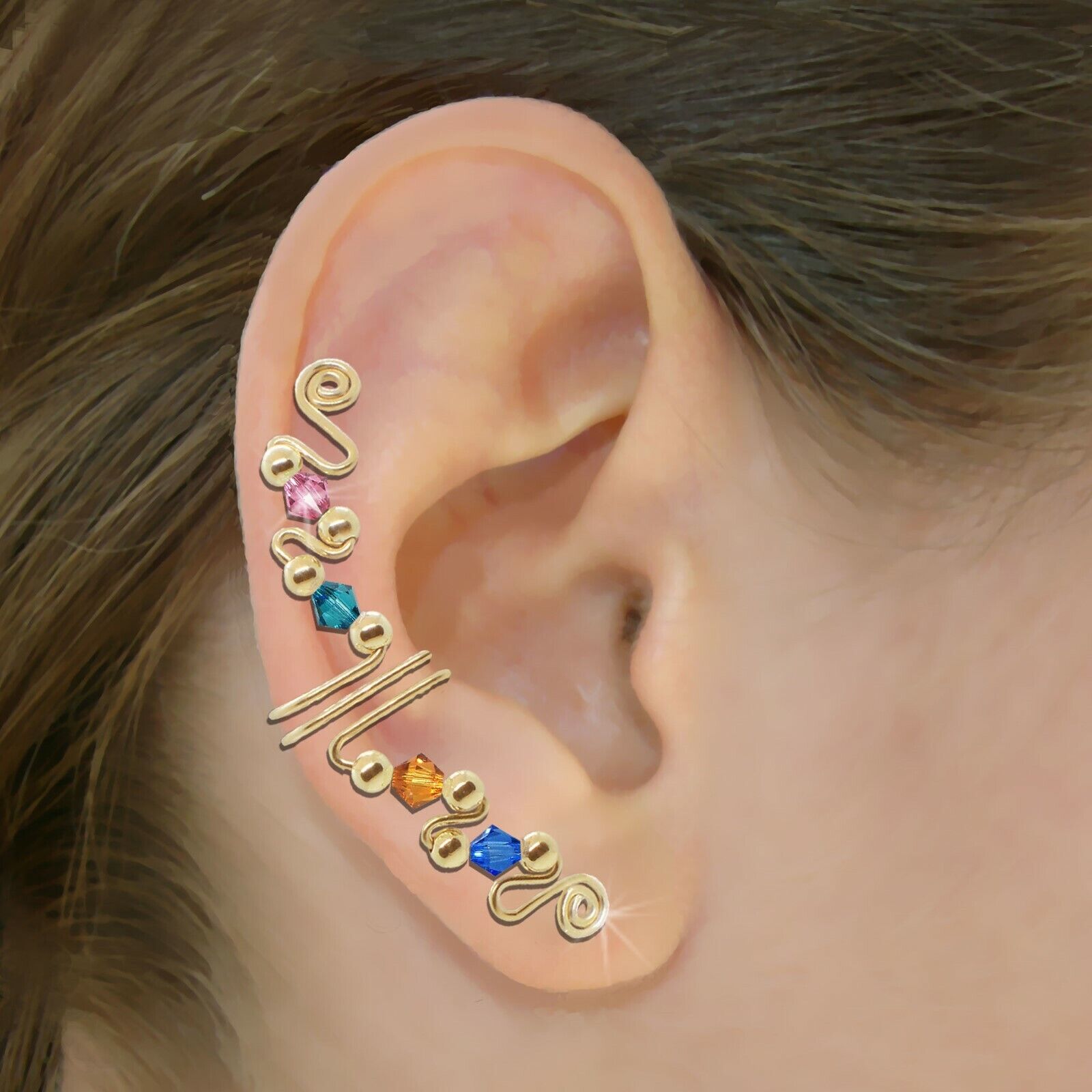 Ear Wraps Customized Cuffs Climbers Crawlers Earring Gold or Silver w/ Crystals