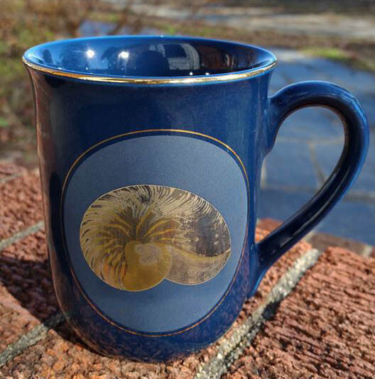 Vintage Nautilus Coffee Mug by Otagiri Dark Blue with Gold Trim Nautilus Shell