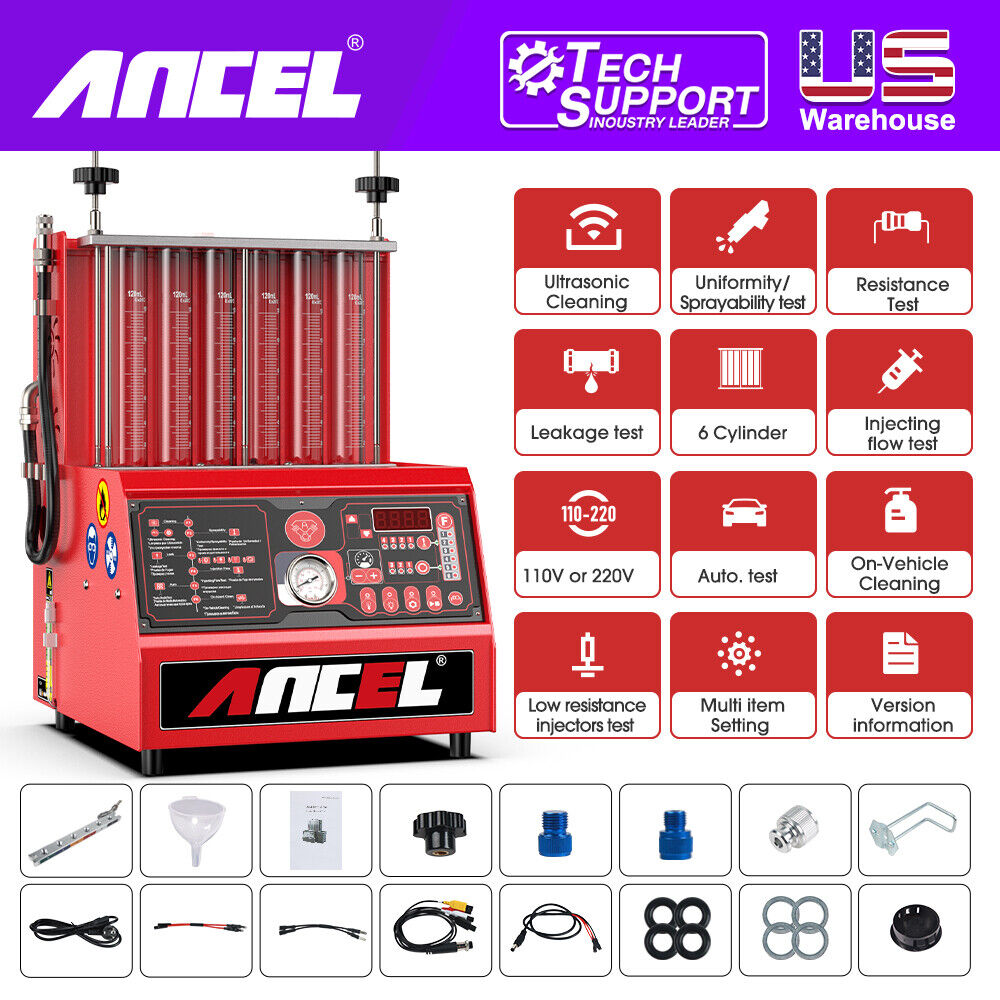 ANCEL AJ600 6 Cylinder Ultrasonics Fuel Injector Cleaner Injector Nozzle Tester