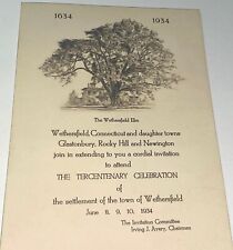 Rare Antique Wethersfield Connecticut Tercentenary Celebration Invitation 1934 picture